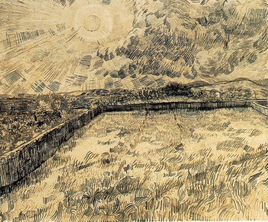 'Wheat field with Sun and Cloud ' by Vincent Van Gogh, 1889
