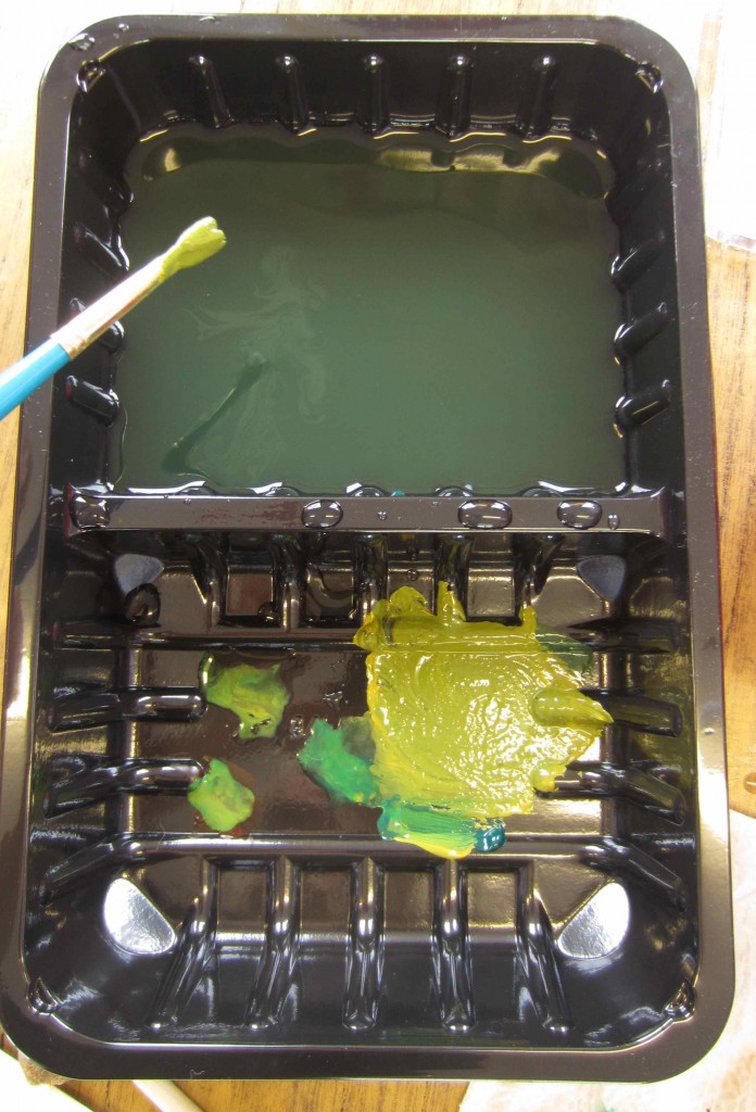 Lots of different shades of green were created by mixing colours.....
