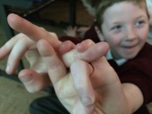 Gareth weaves his fingers together!