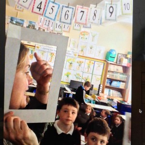 Here's Mrs Hughes explaining to the children that they can trace their PROFILE with their finger...