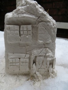 Eroded house in the snow
