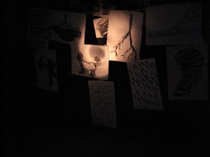 power cut in the studio - drawing highlighted by torch